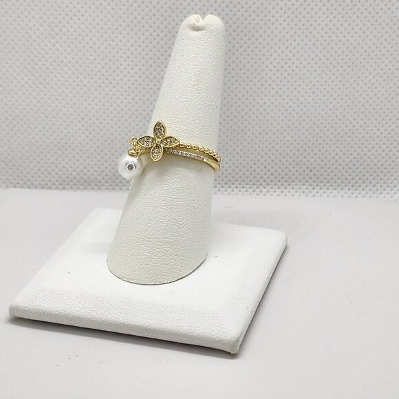 Jewelry - Brand New Sterling Silver 925 Pearl Flower 2pc Ring